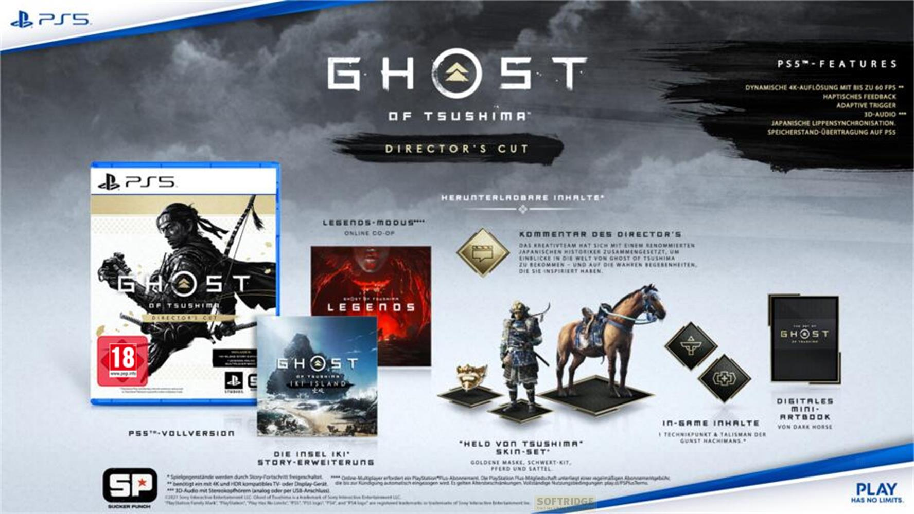 Okładka gry PS5 Ghost of Tsushima Director's Cut, zawartość i funkcje w grze.