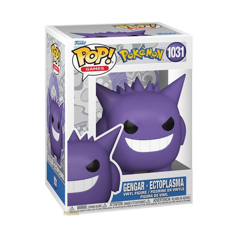 Figura morada Funko Pop! Gengar en caja con logo de Pokémon.