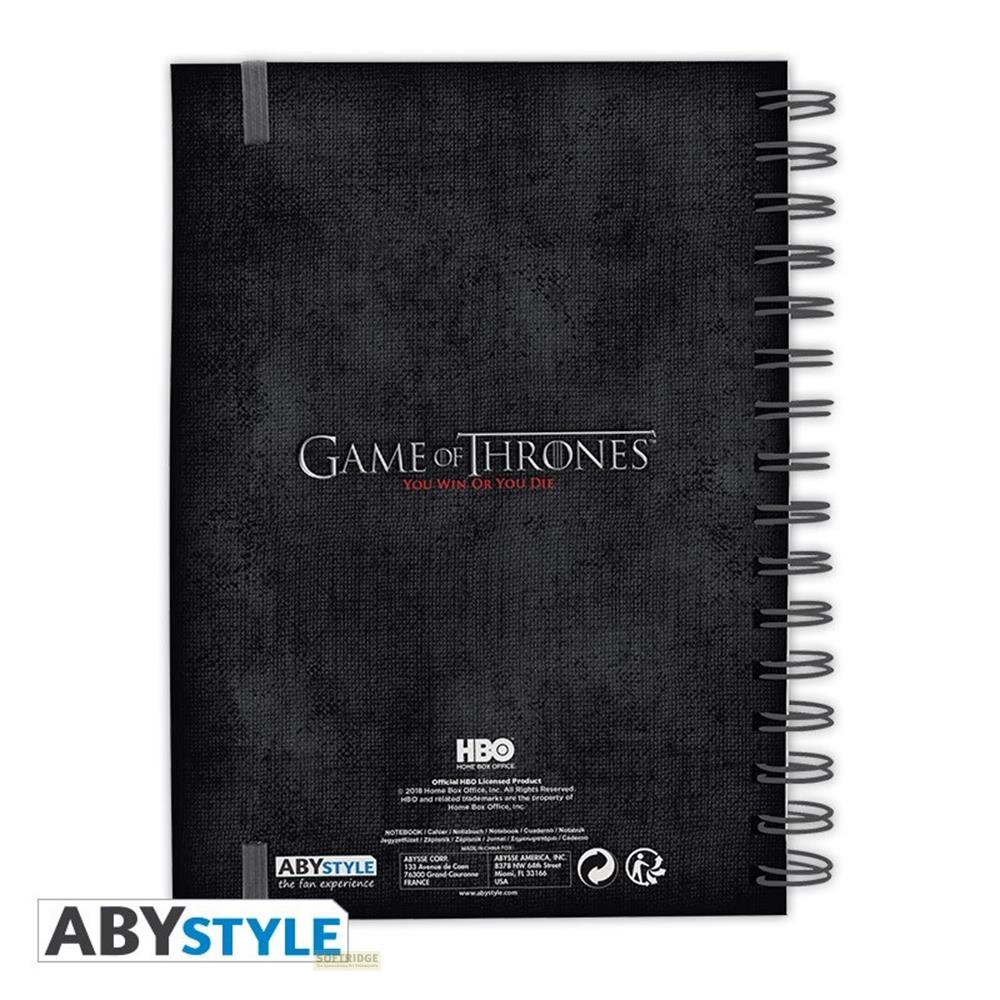 Schwarz gebundenes Notizbuch mit Game of Thrones Logo und Schriftzug.