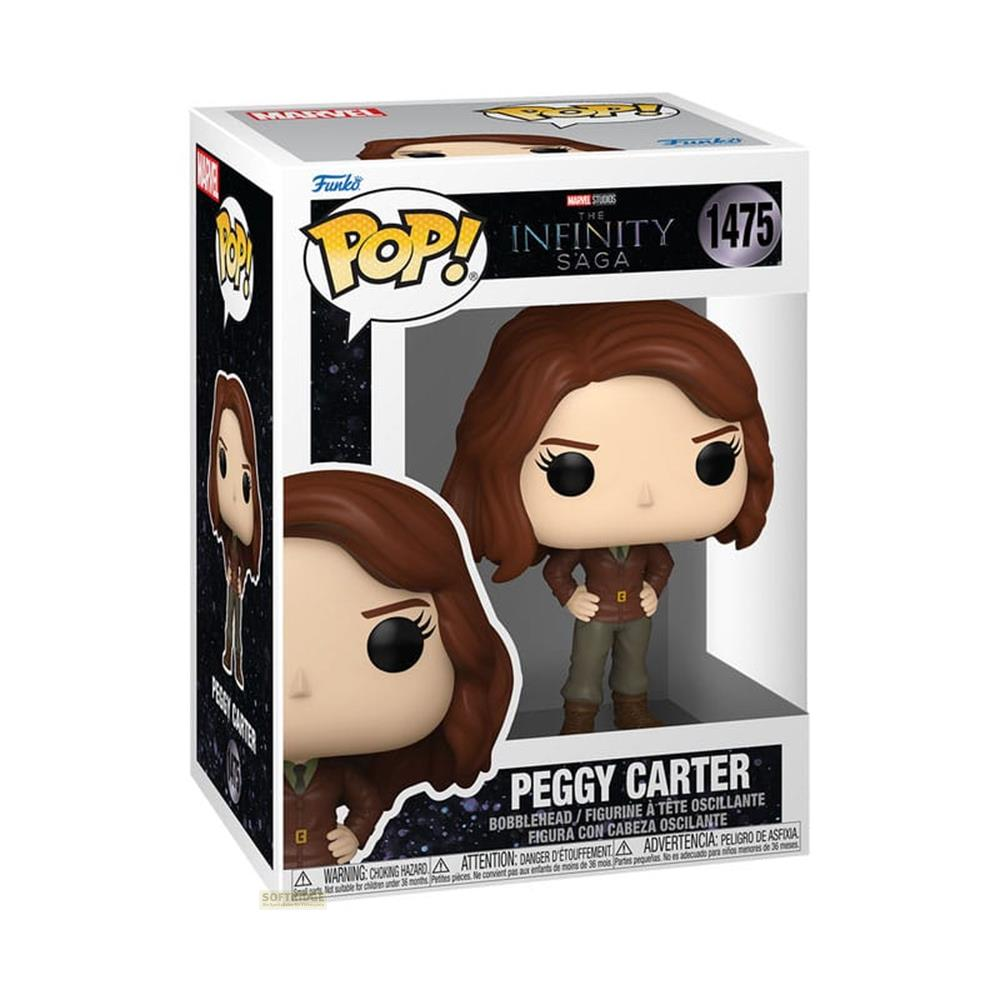 Figura Funko Pop Peggy Carter en caja, Marvel Saga Infinito.