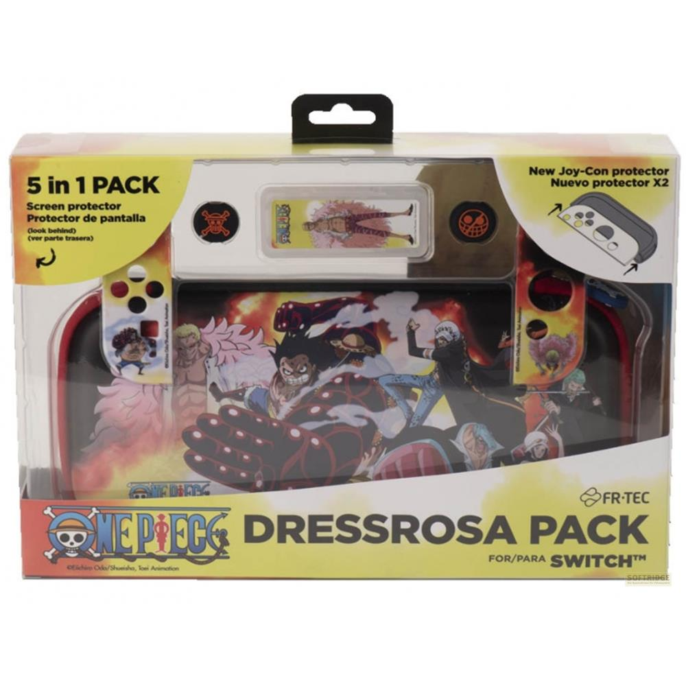 Embalaje de pack de accesorios Nintendo Switch con tema de One Piece 'Dressrosa Pack'.
