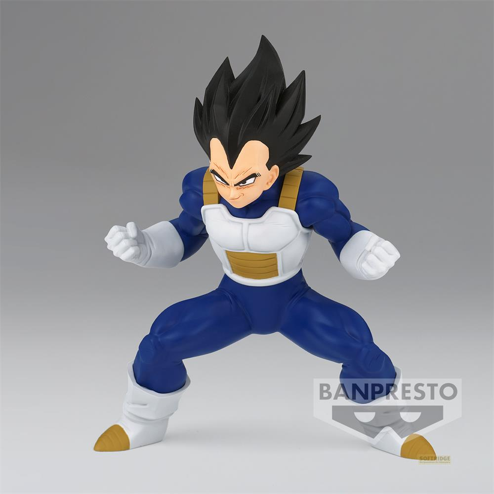 Una figura de Vegeta con armadura azul, guantes blancos y botas doradas.