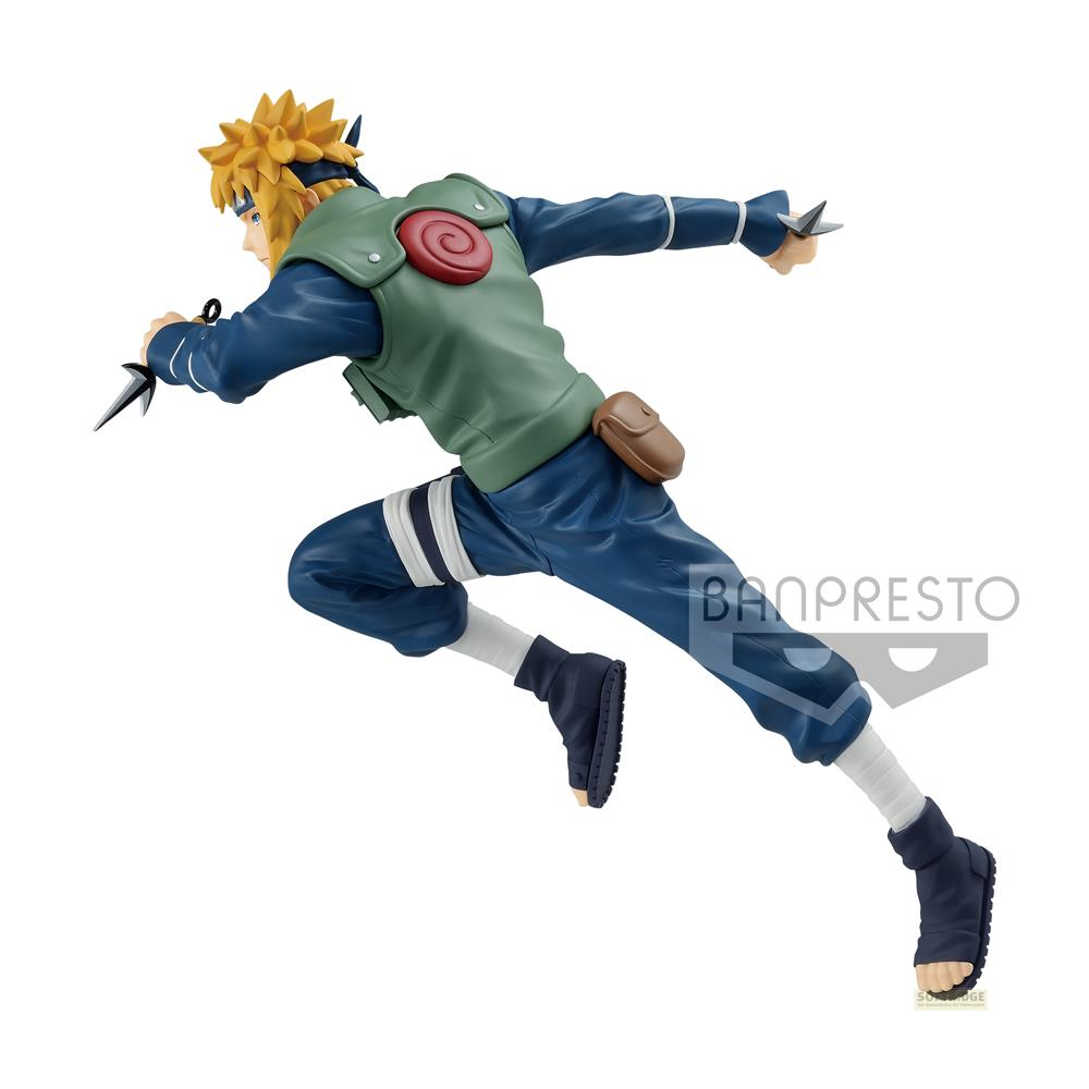 Minato Namikaze Figur in blauer Kleidung und grüner Weste, wirft Shuriken.