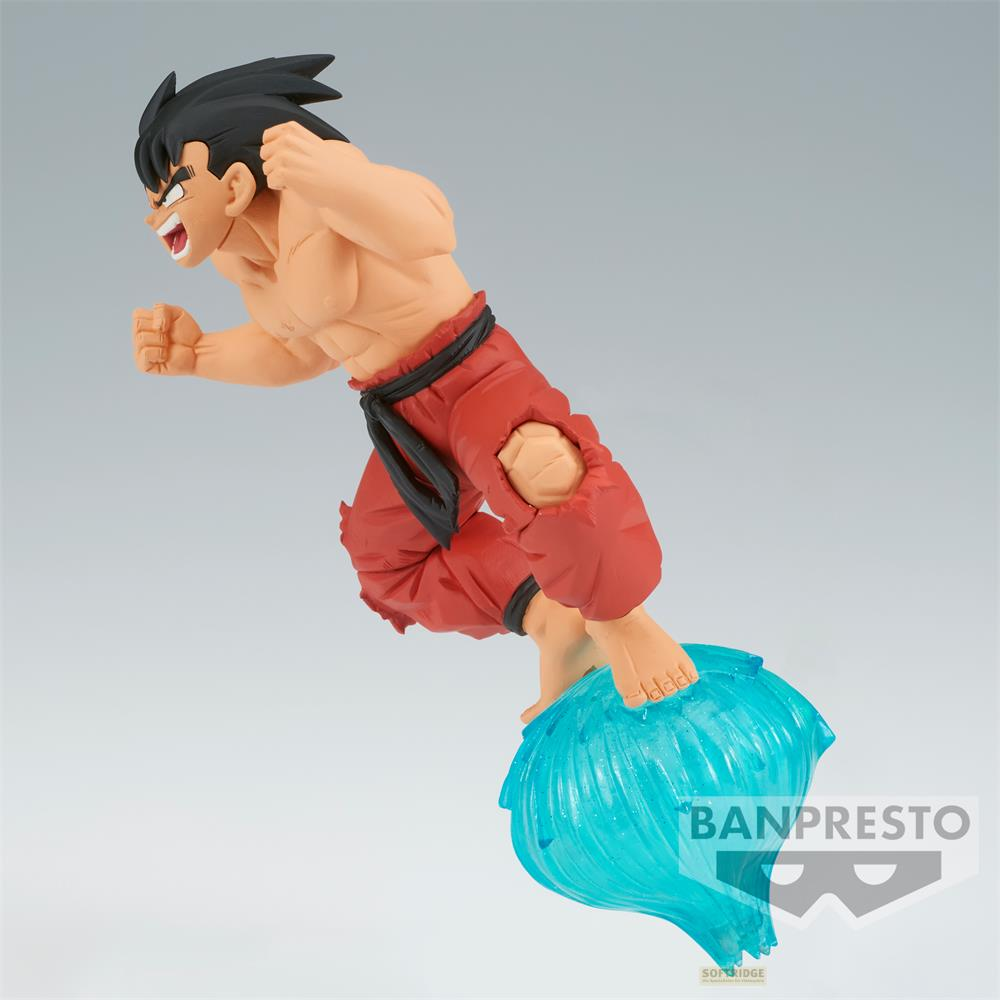 Eine Actionfigur eines Mannes mit roten Hosen, der auf einem blauen Energieeffekt steht.
