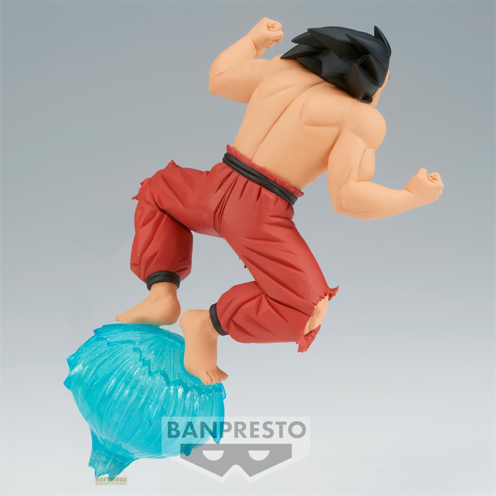 Eine Figur mit roten Hosen steht auf einem blauen Energieball.