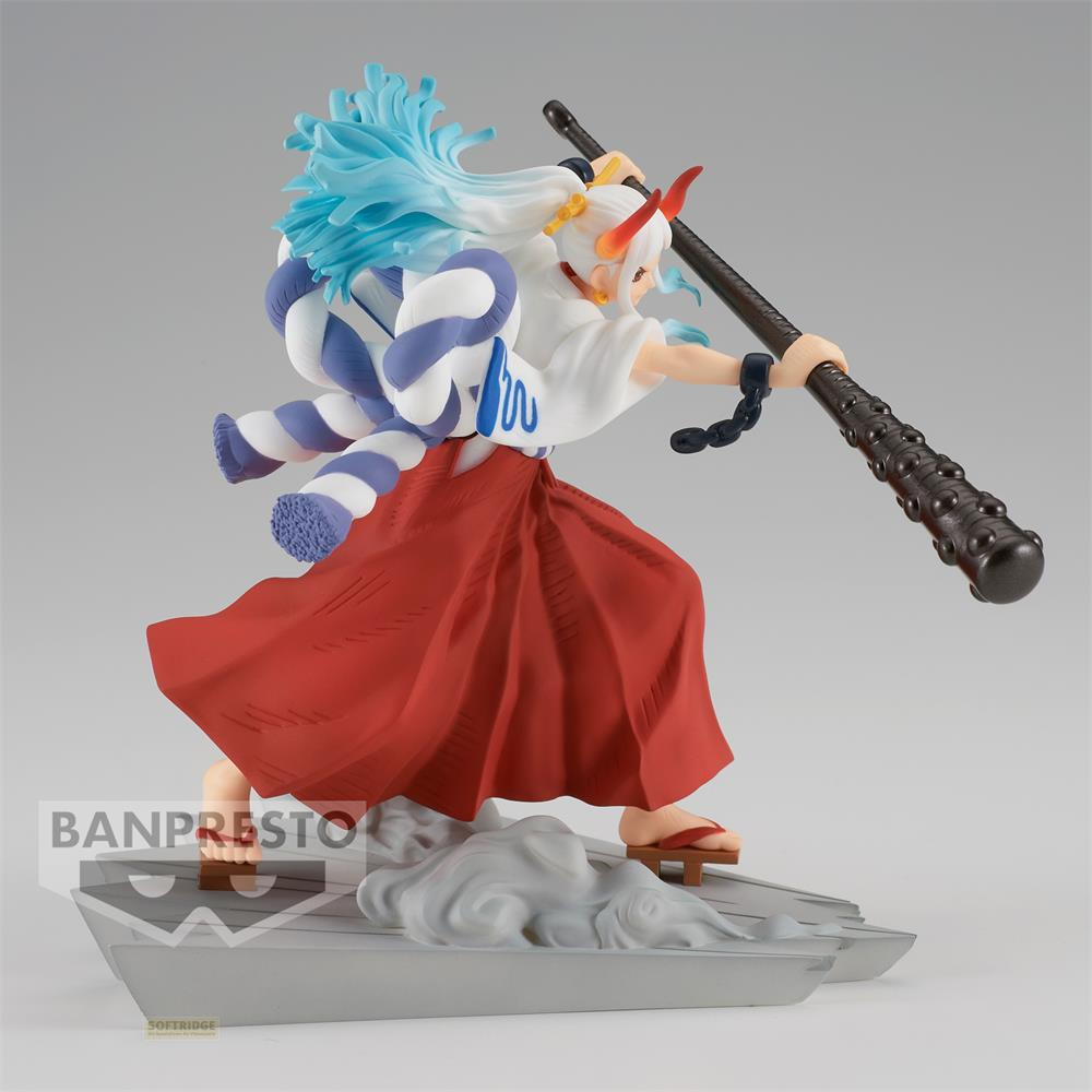 Figura con cuernos rojos, pelo blanco, falda roja y bastón.