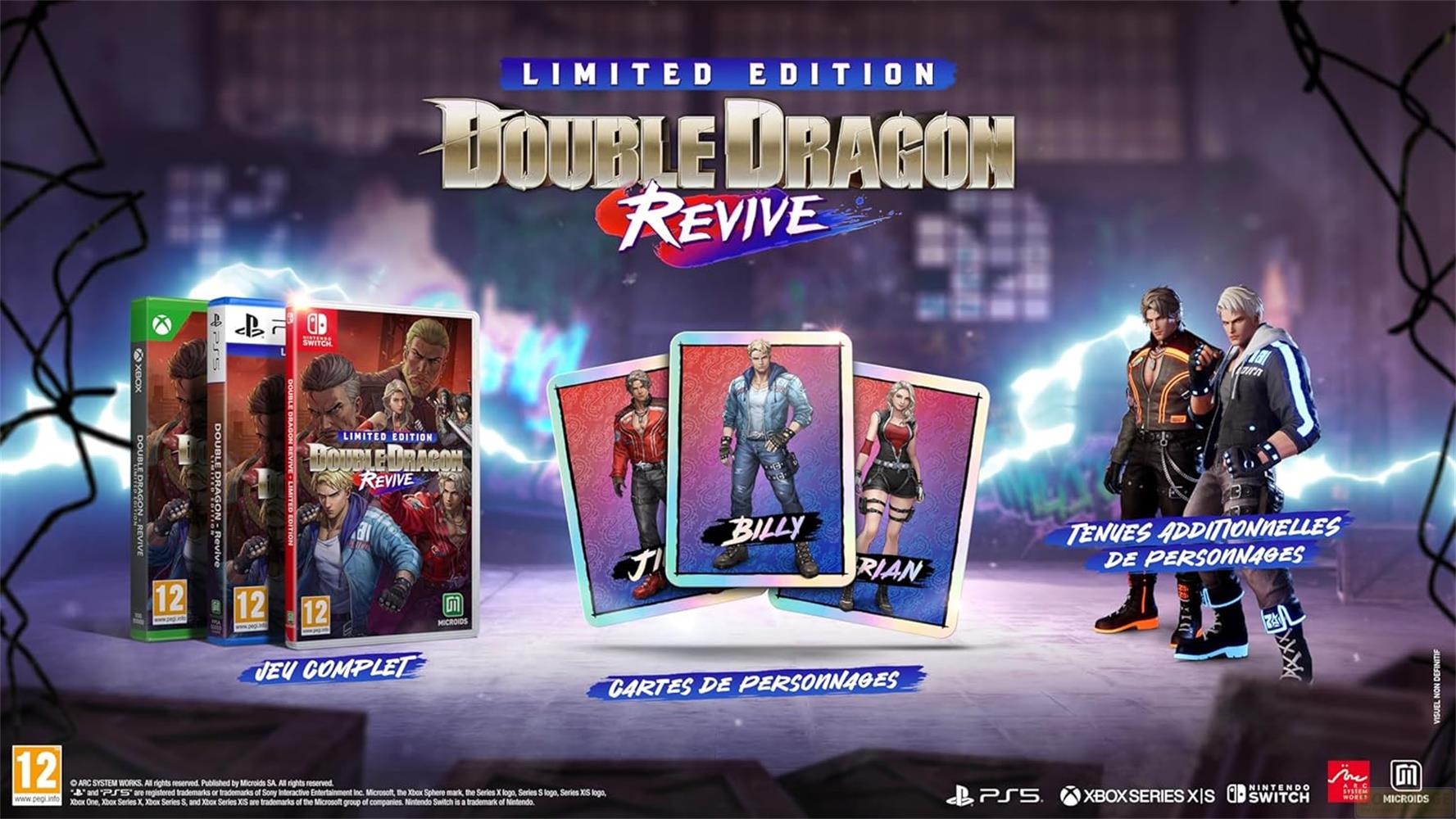 Edizione limitata Double Dragon Revive scatole gioco, carte personaggio e outfit.