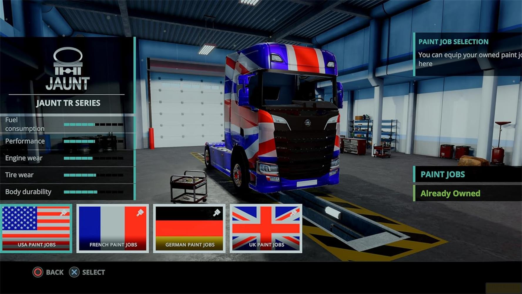 Ein LKW mit britischer Flagge im Menü zur Lackauswahl mit verschiedenen Flaggen.
