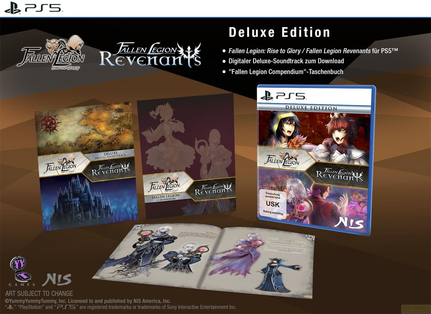 PS5 Deluxe Edition von Fallen Legion: Revenants mit Spiel, Soundtrack und Compendium.