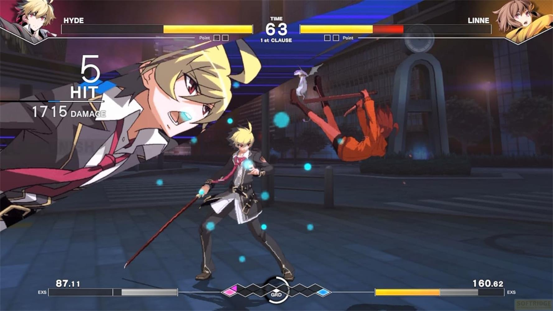 Anime-Kampfszene mit zwei Charakteren, Hyde und Linne, im Kampf.