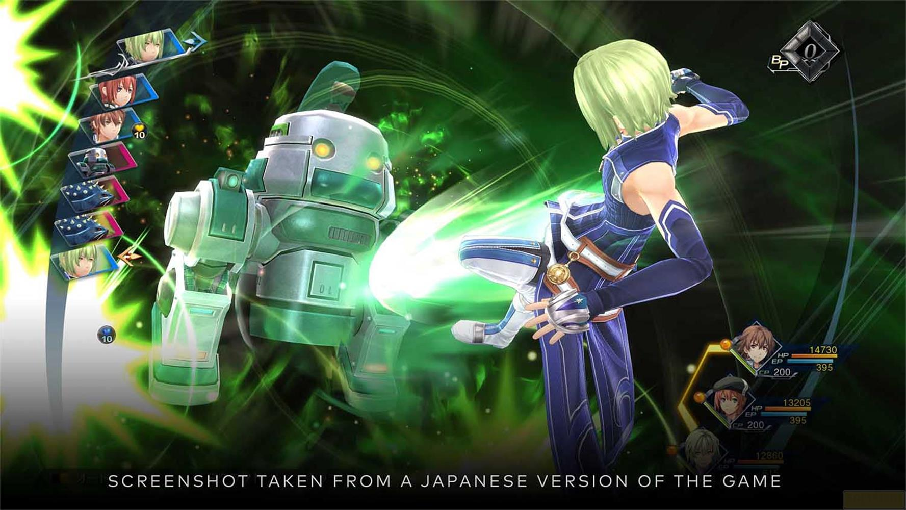 Ein Anime-Charakter in blauer Kleidung kämpft gegen einen Roboter.