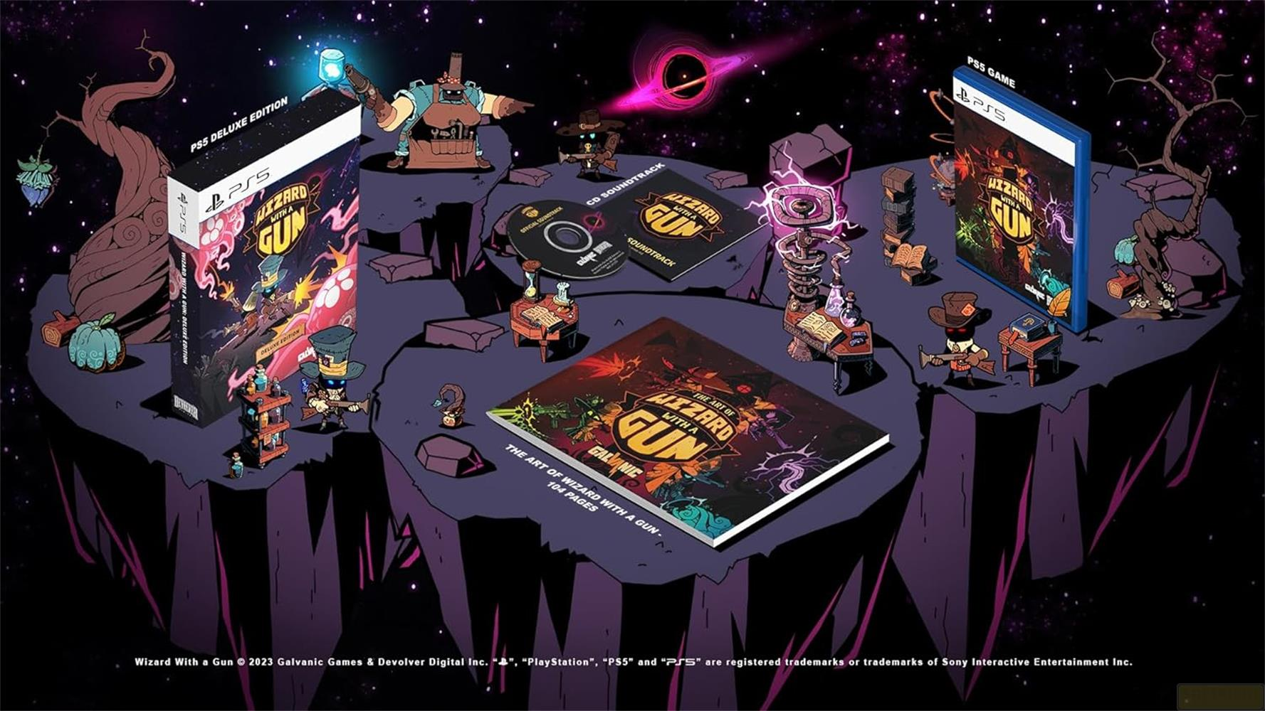 Gioco PS5 e Edizione Deluxe di Wizard With A Gun, artbook e colonna sonora.