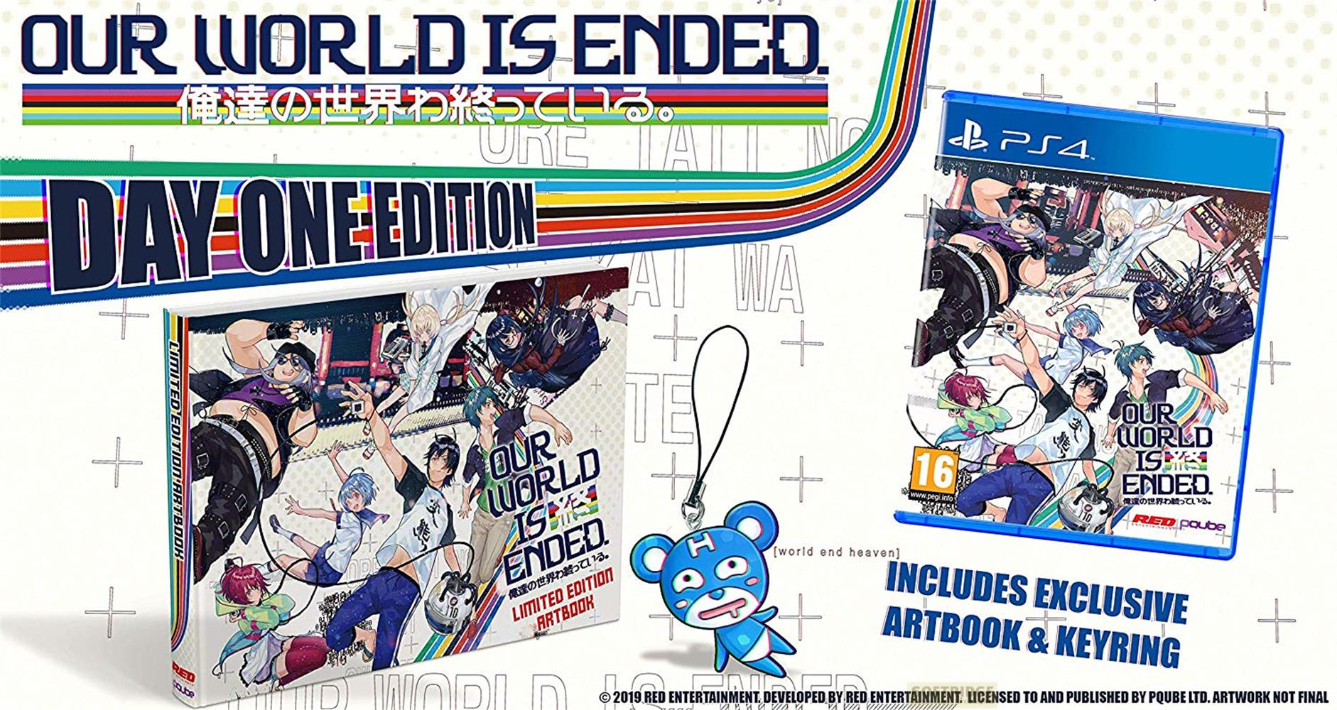 Gioco PS4, artbook e portachiavi per 'Our World Is Ended'.