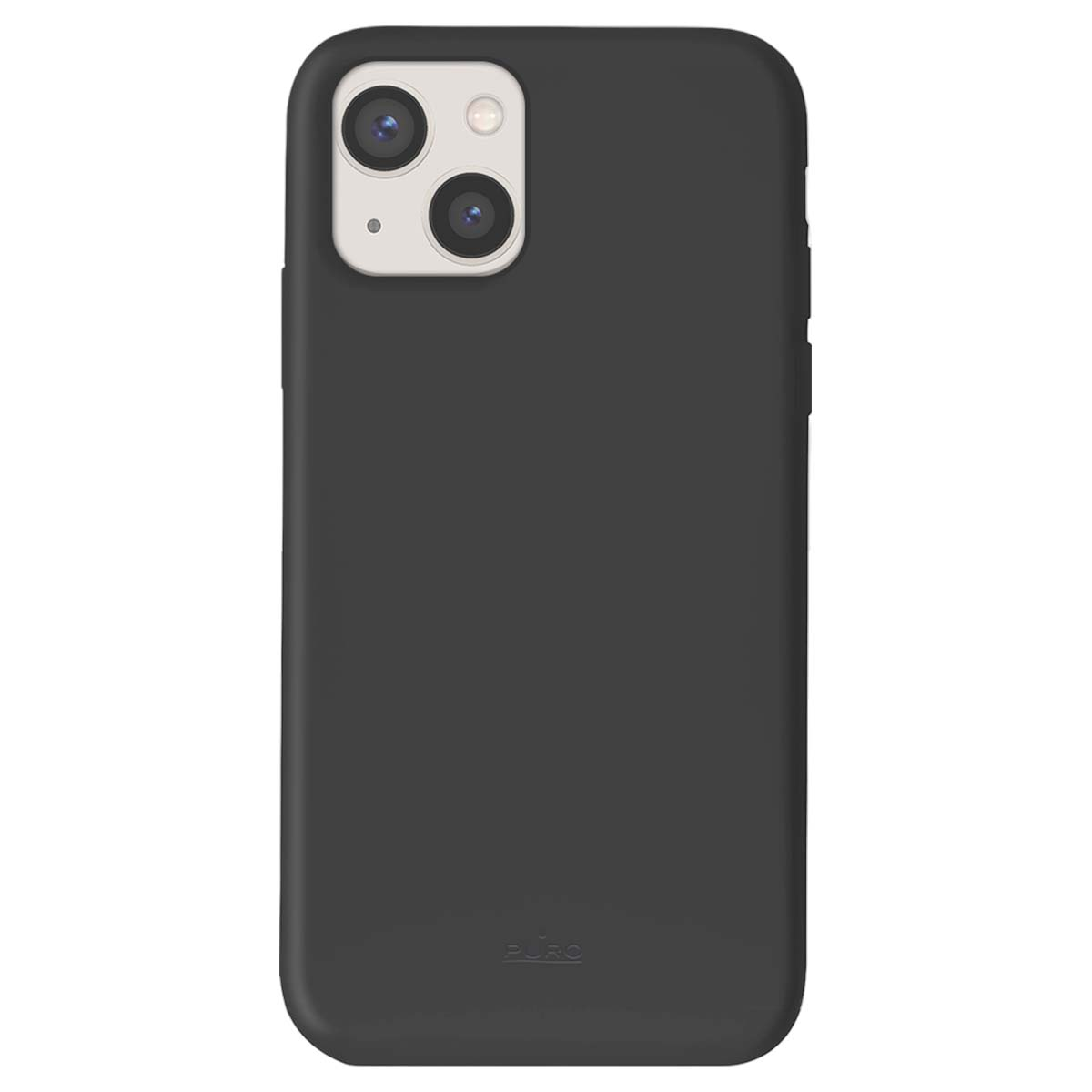Custodia per telefono grigio scuro con due obiettivi e flash.