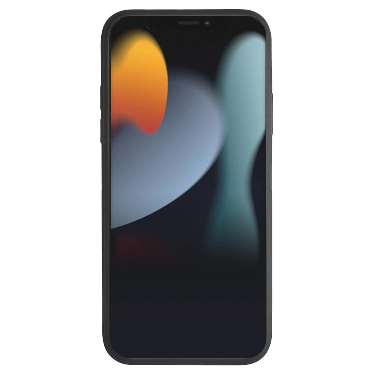 Un iPhone nero con uno sfondo astratto visualizzato sullo schermo.