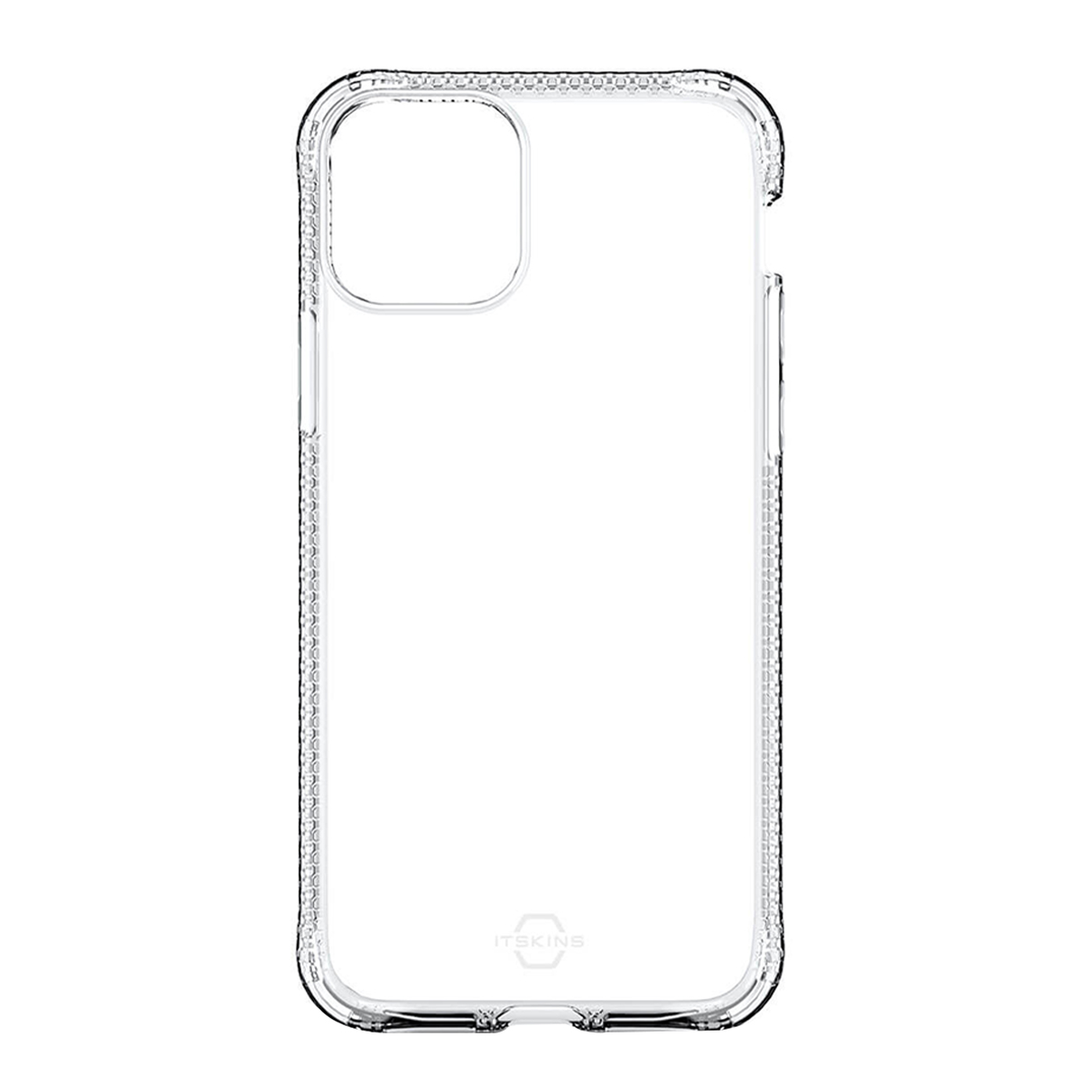 Custodia trasparente per telefono con ritaglio fotocamera e bordi fantasia. Logo ITSKINS.