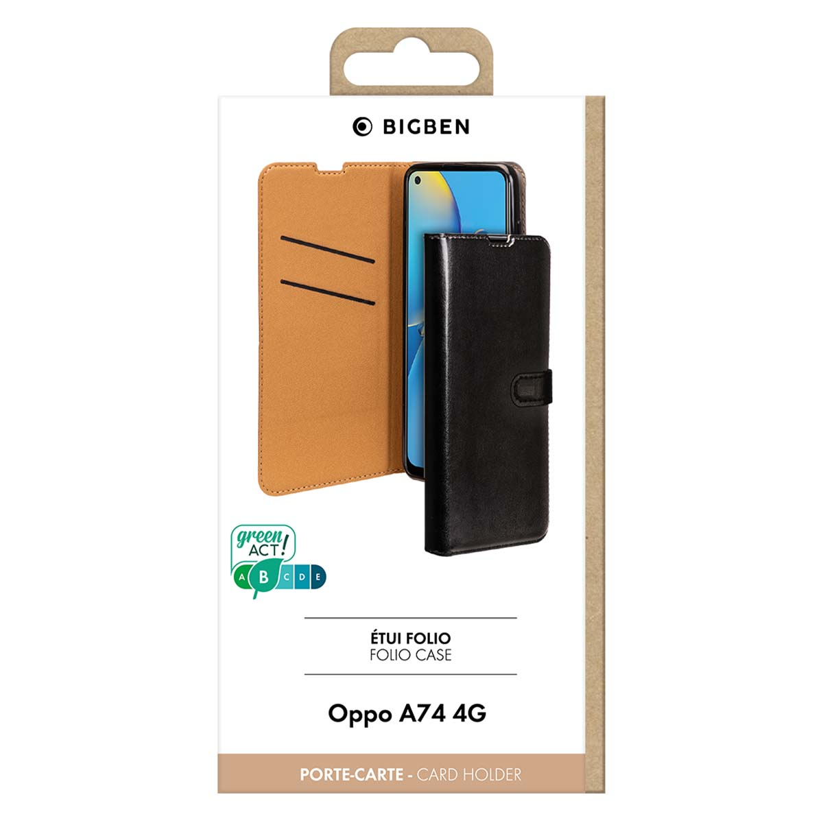 Una custodia marrone e nera per Oppo A74 4G.