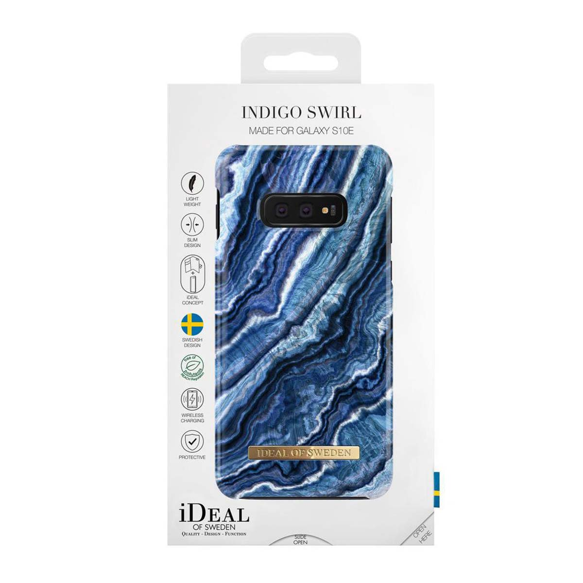 Confezione di una custodia Indigo Swirl per Galaxy S10e.
