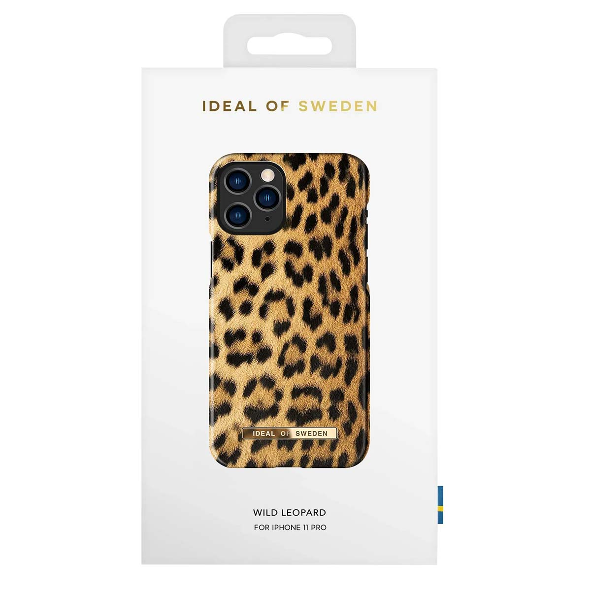 Custodia iPhone 11 Pro leopardata IDEAL OF SWEDEN su confezione bianca.