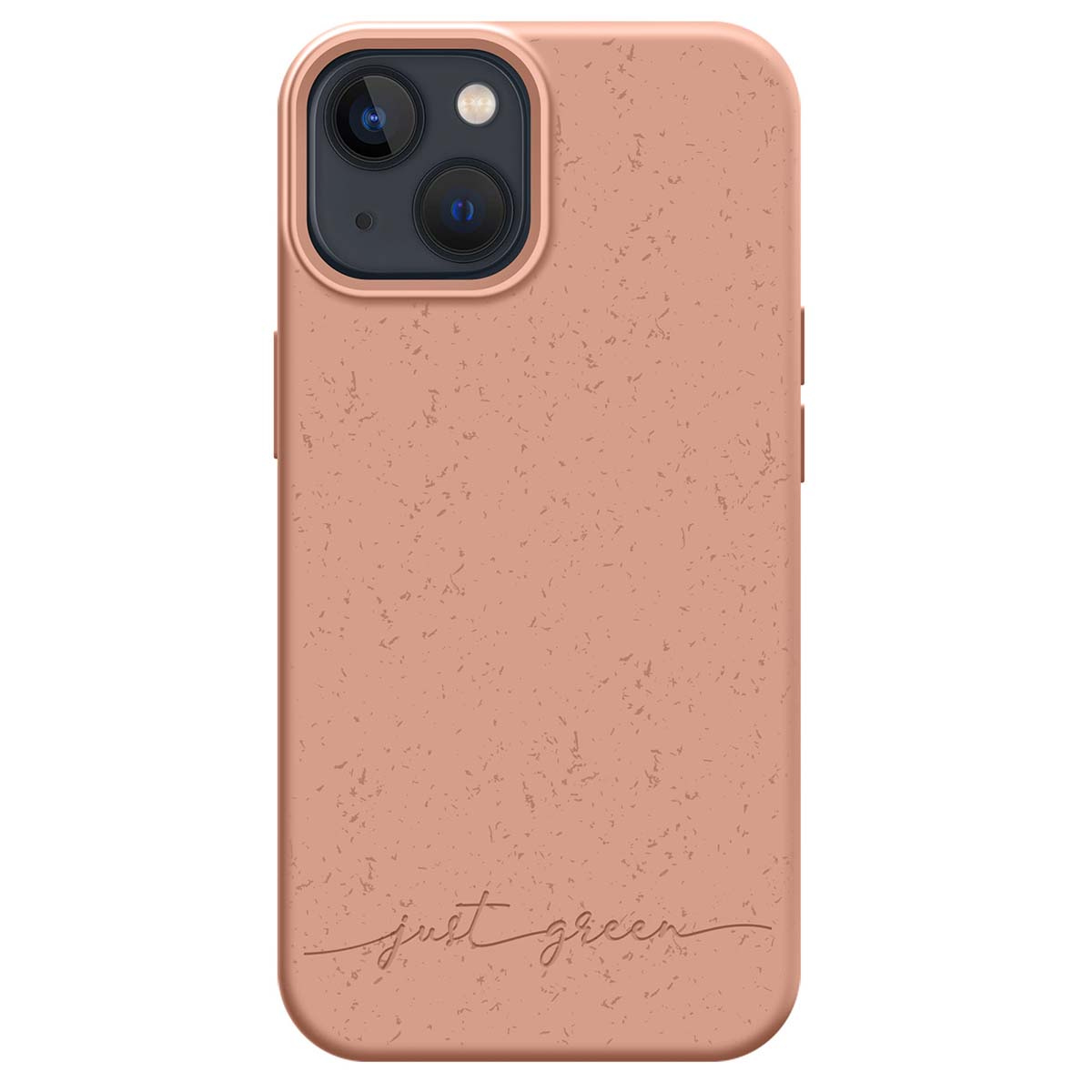 Una cover per telefono color oro rosa con due obiettivi e la scritta "just green".