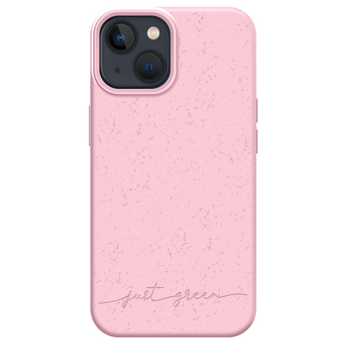 Una custodia rosa per telefono con modulo fotocamera e testo.