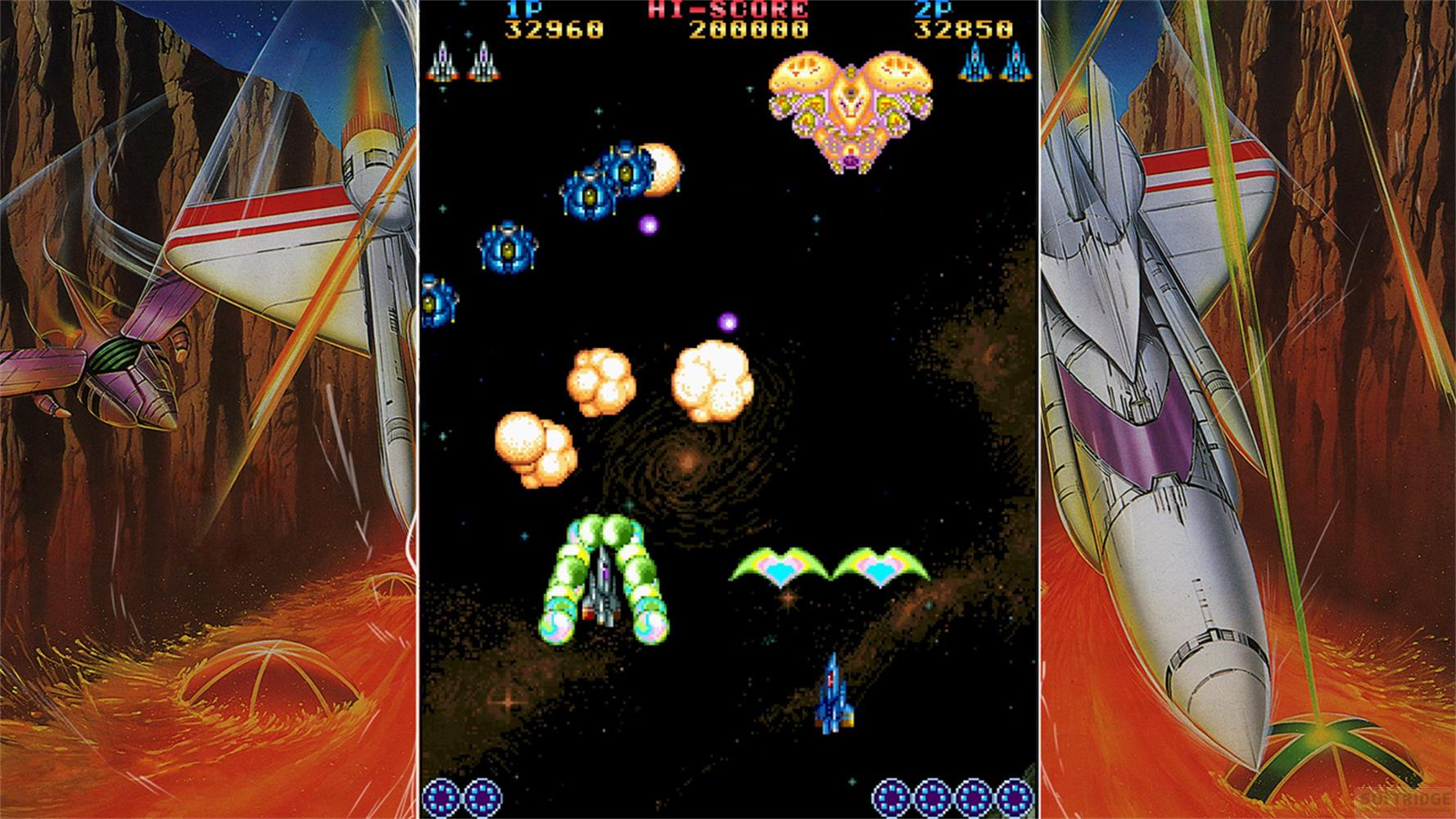 Sparatutto arcade retrò con astronavi, nemici e punteggio.