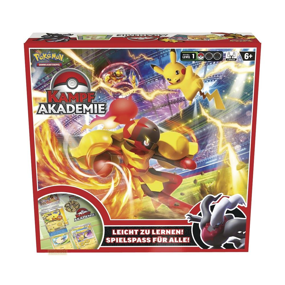 Boîte du jeu Pokémon Académie de Combat avec Pikachu, Rotom et Darkrai.