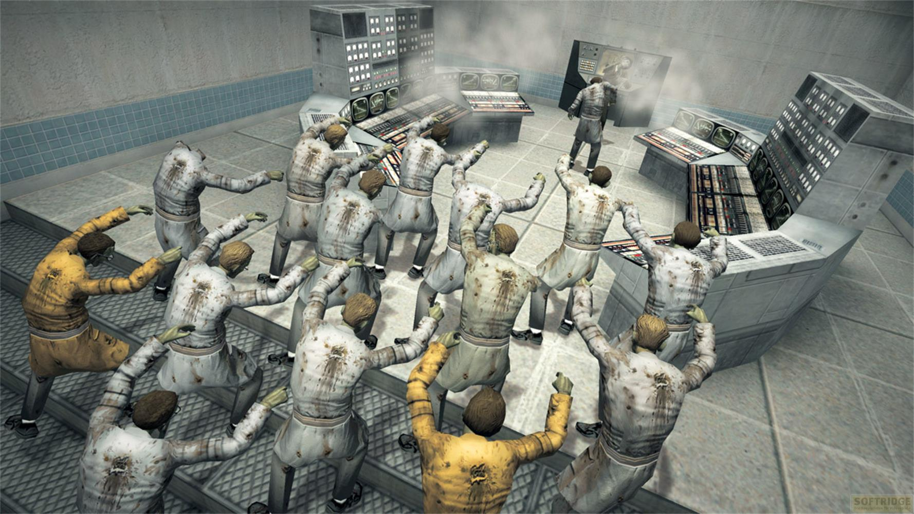 Des zombies dans un laboratoire avec des ordinateurs.