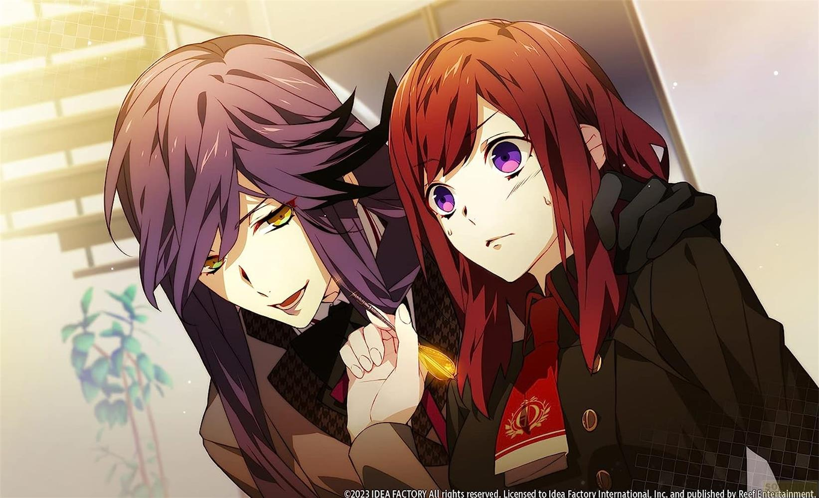 Zwei anime-artige Frauen, eine mit lila Haaren, die andere mit roten Haaren.