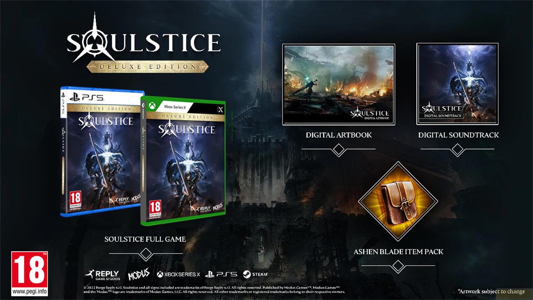 Soulstice Deluxe Edition für PS5 und Xbox Series X, digitaler Artbook & Soundtrack, und ein Item-Pack.