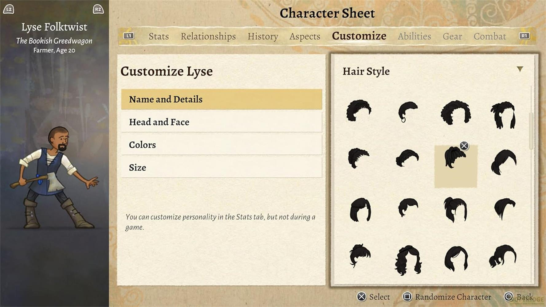 Charakteranpassung: Lyse Folktwist, mit Frisuren-Optionen.