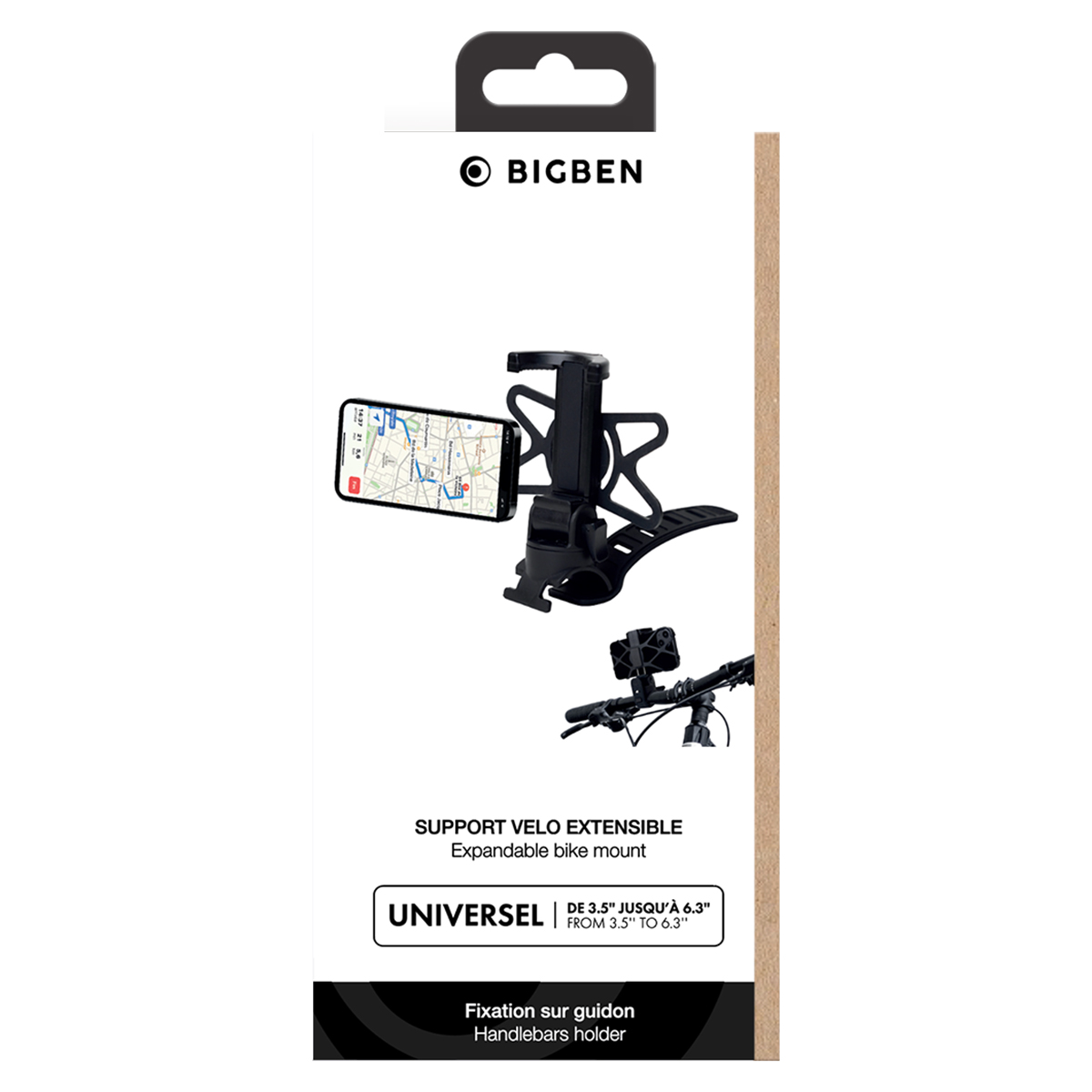 Soporte BIGBEN para bicicleta con app de mapas en pantalla.