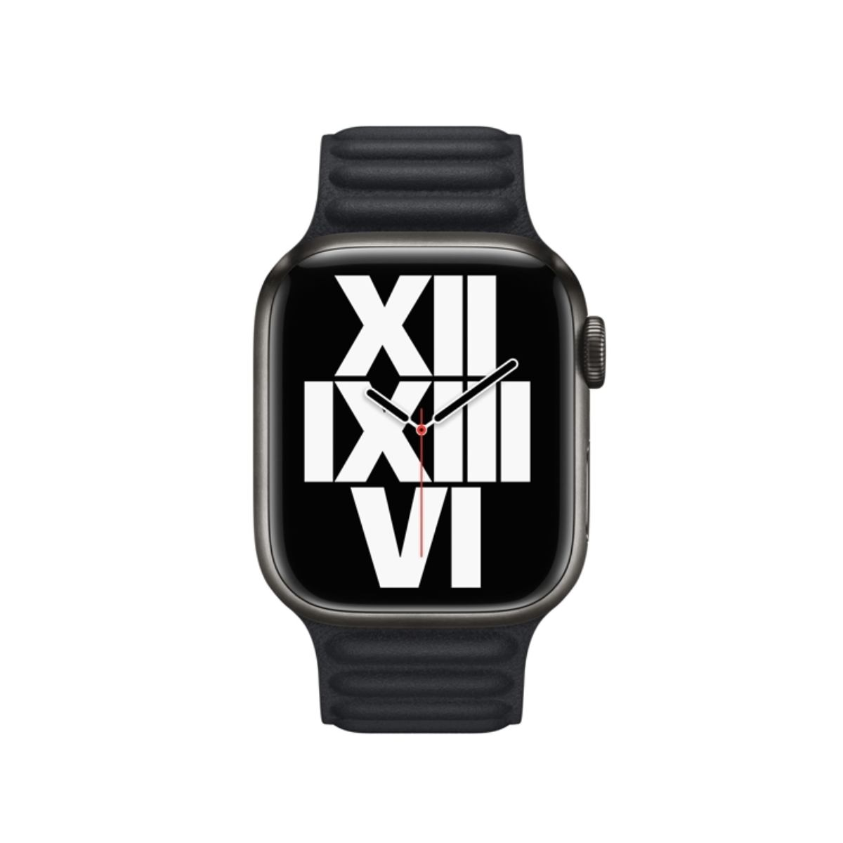 Uno smartwatch grigio con quadrante nero che mostra i numeri romani XII, IX, III, VI.