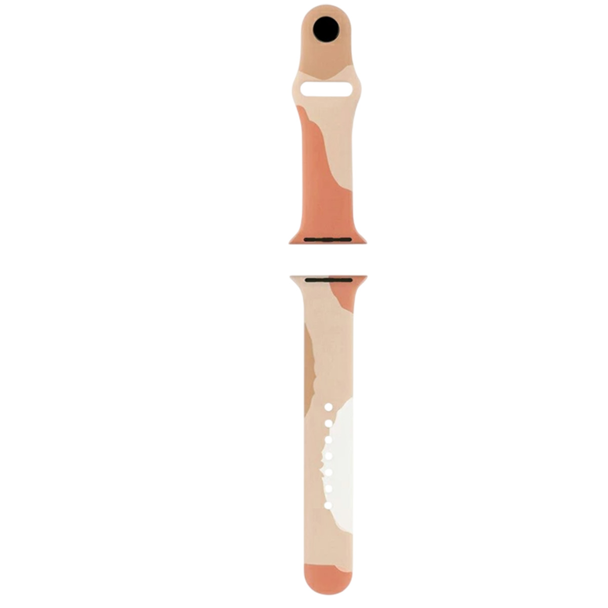 Due pezzi di cinturino per orologio con motivo astratto beige, corallo e bianco.