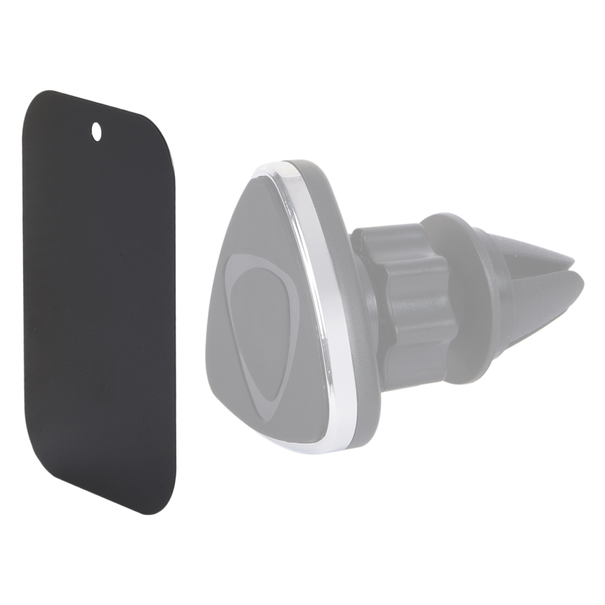 Una piastra magnetica nera e un supporto per telefono da bocchetta d'aria.