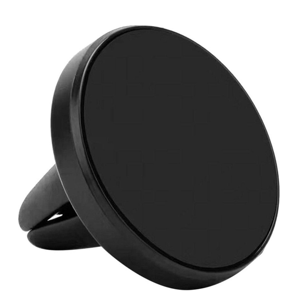 Un supporto magnetico rotondo nero per telefono con clip per bocchetta.