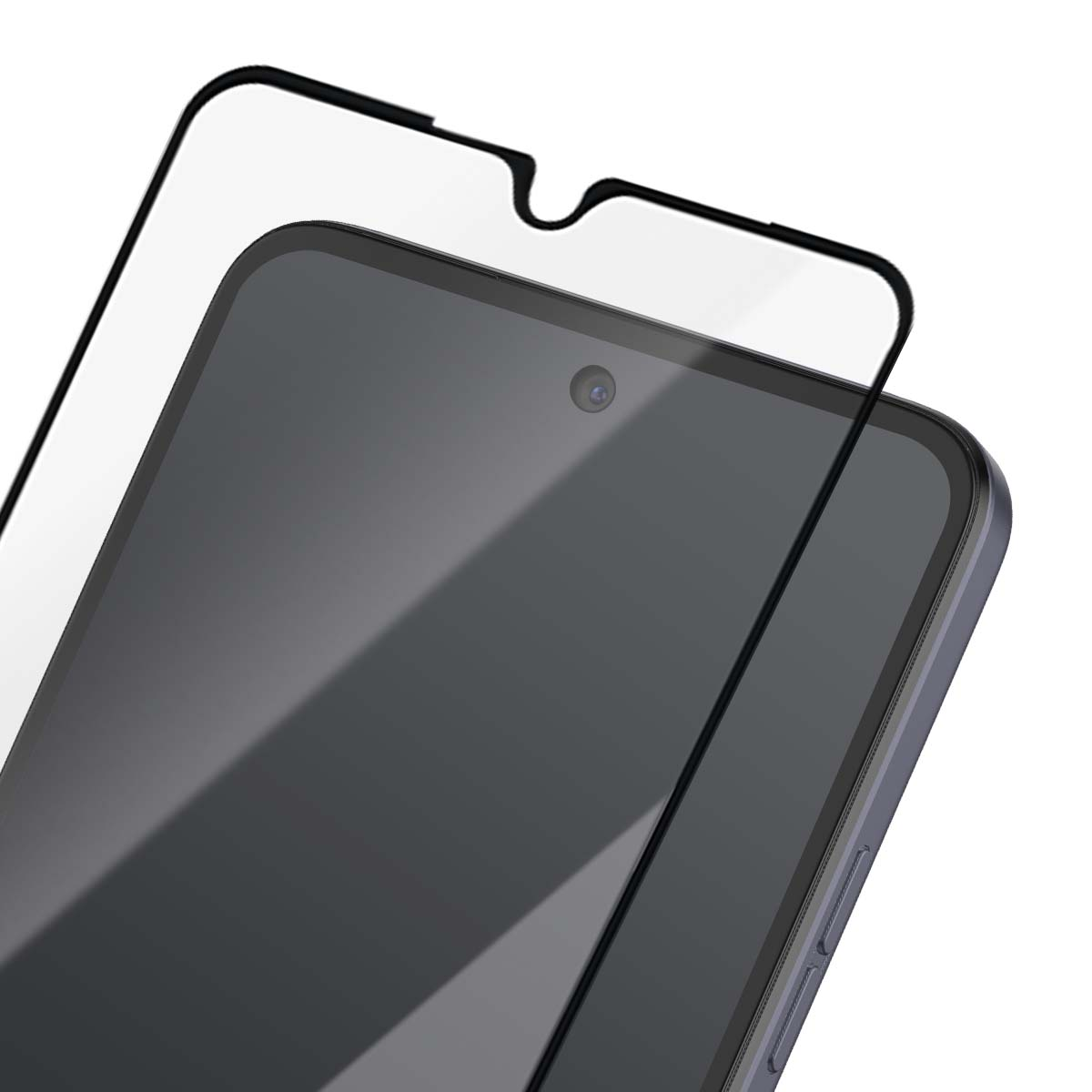 Un protecteur d'écran sur un smartphone. Fond blanc.