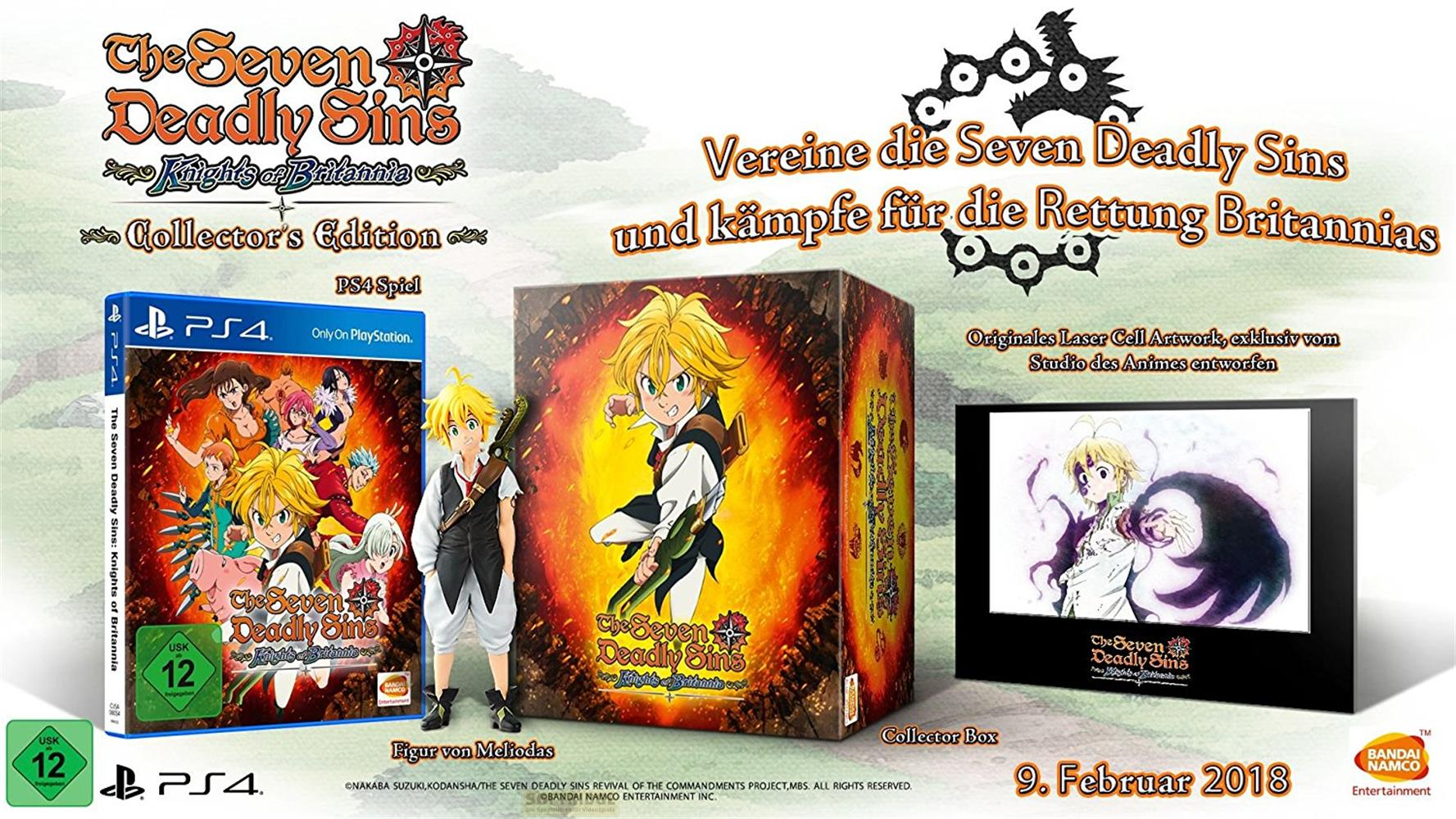 Édition Collector de The Seven Deadly Sins: Knights of Britannia pour PS4, avec figurine et art.