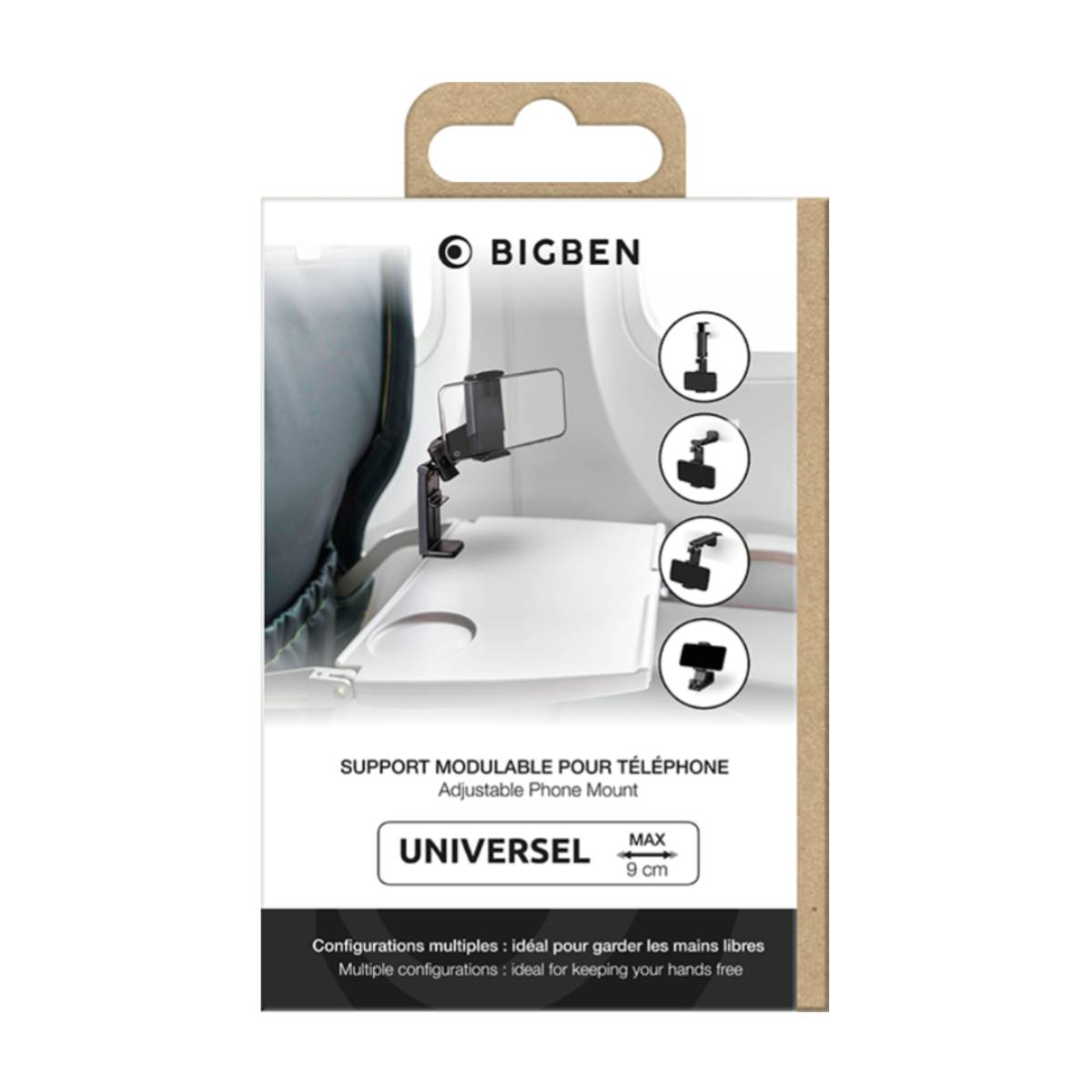 Supporto Bigben per tavolino da aereo, universale, fino a 9 cm.