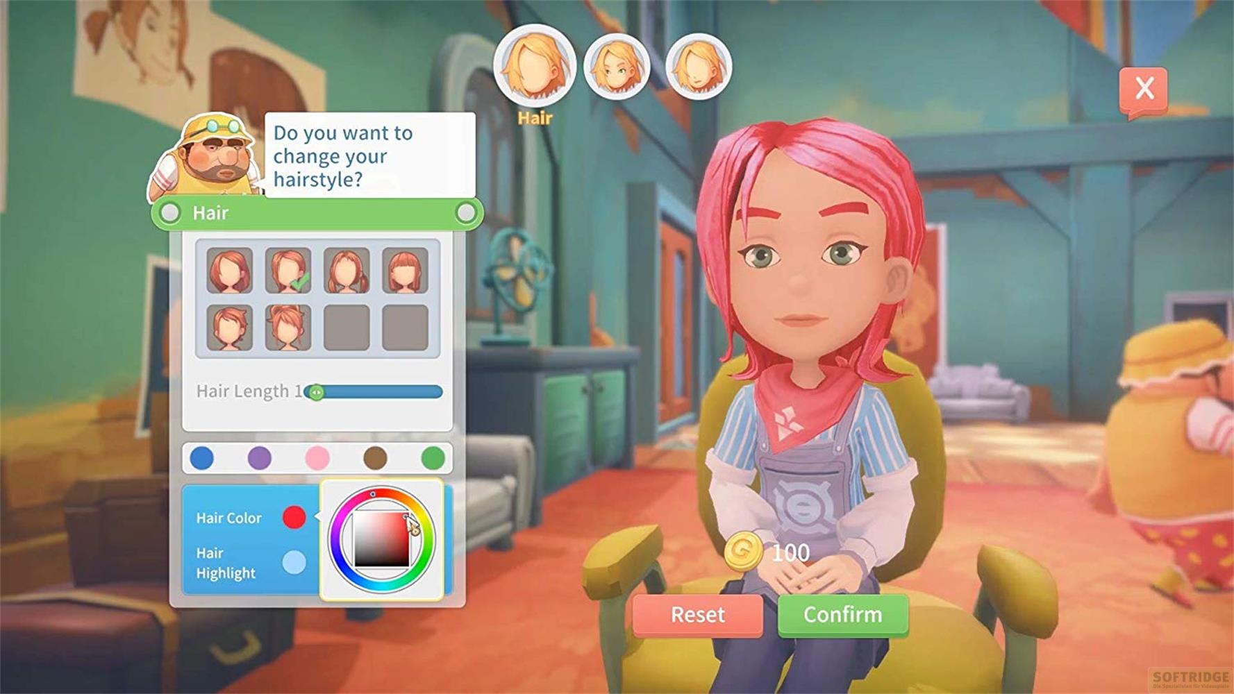 Un écran d'éditeur de personnage avec des options de changement de coiffure.