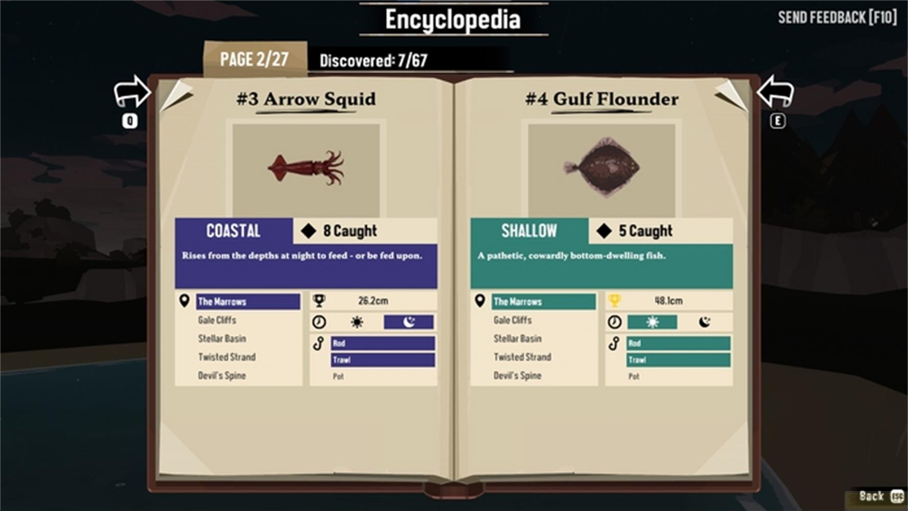 Enzyklopädie zeigt #3 Pfeilkalmar und #4 Schuppenfisch.