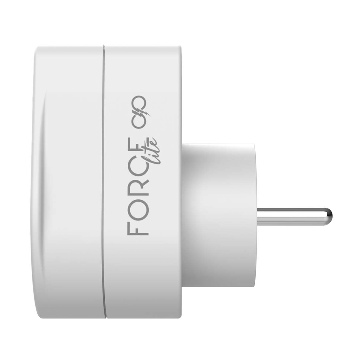 Ein weißer Netzsteckeradapter mit dem Logo "FORCE lite".