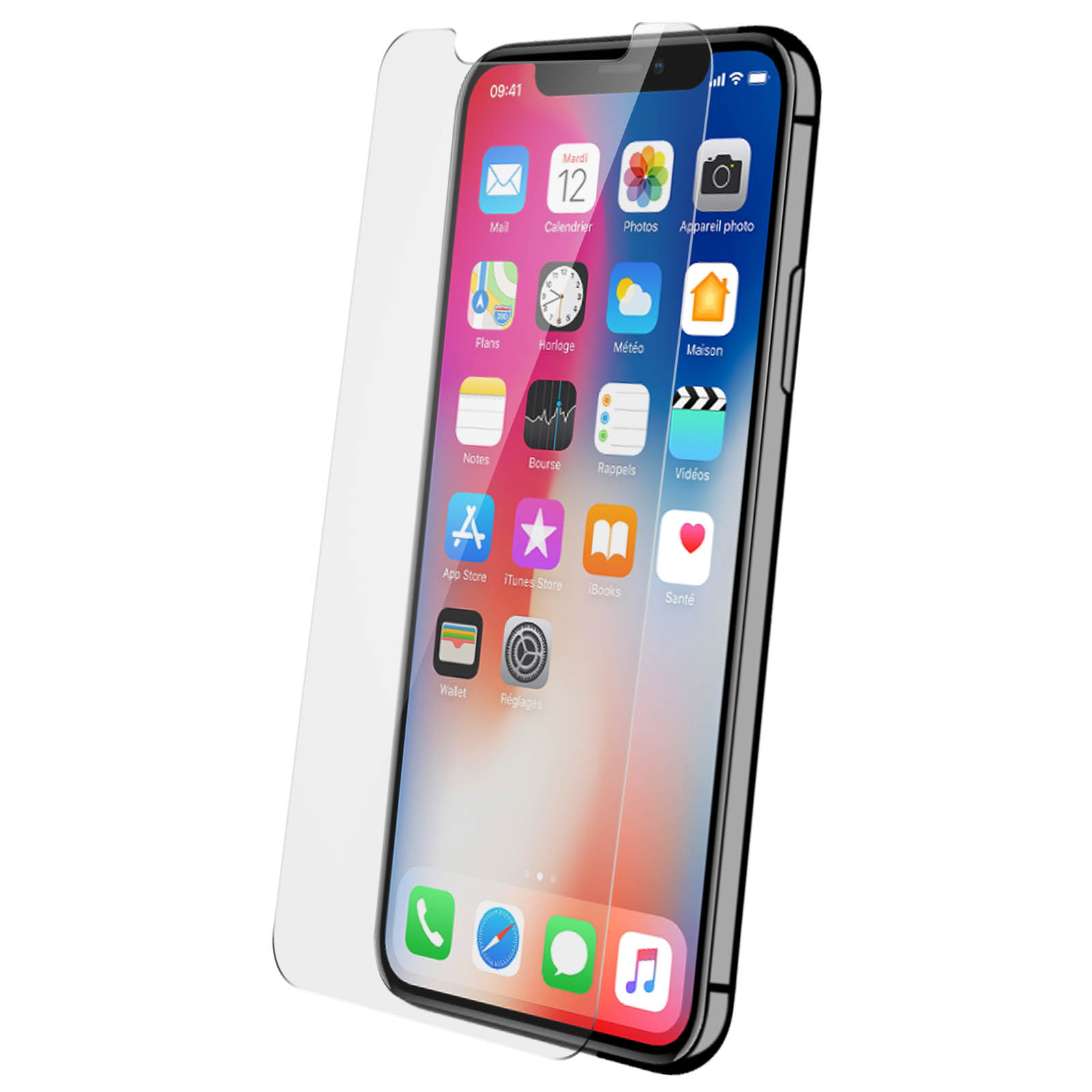 Una protezione schermo trasparente su uno smartphone con icone app.