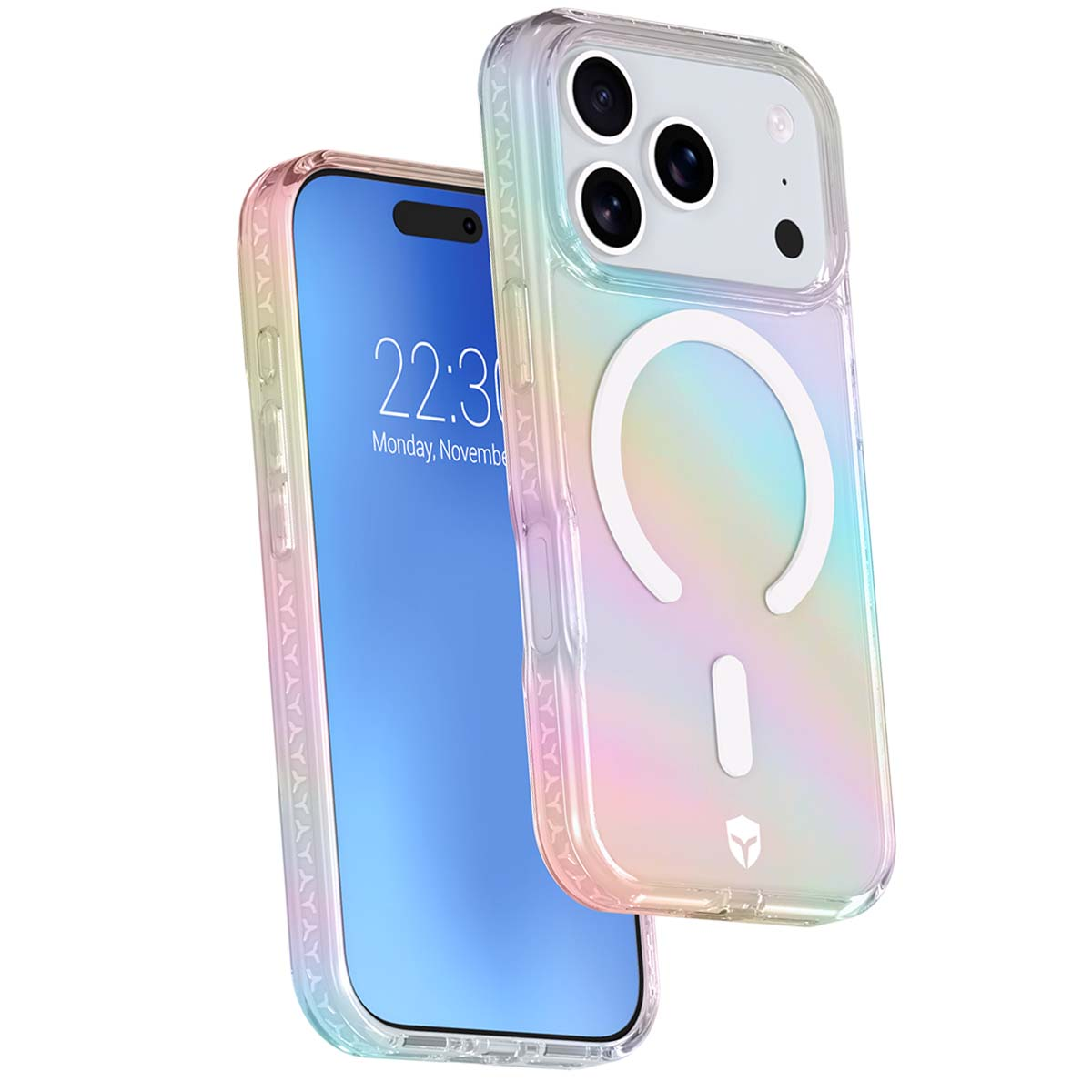 Ein durchsichtiges Handyhülle mit Regenbogenfarben und Magnetring.