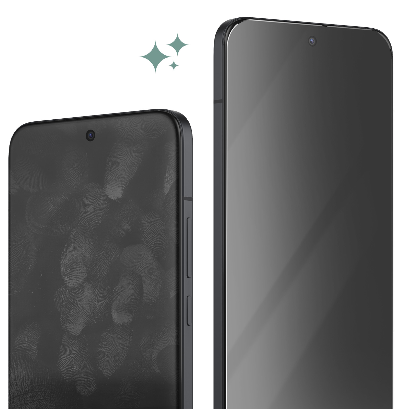 Due smartphone uno accanto all'altro, uno con impronte digitali, l'altro pulito.