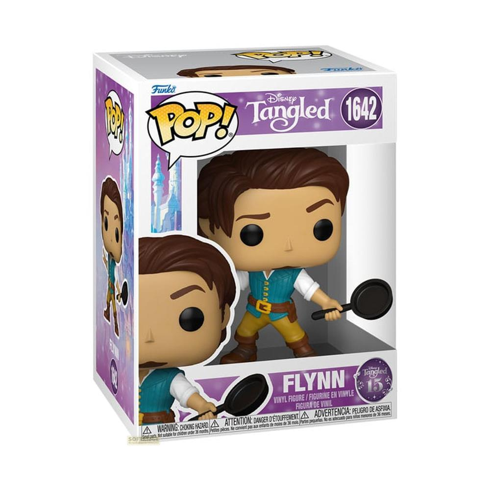 Figura Funko Pop! de Flynn de Enredados con sartén, en caja.