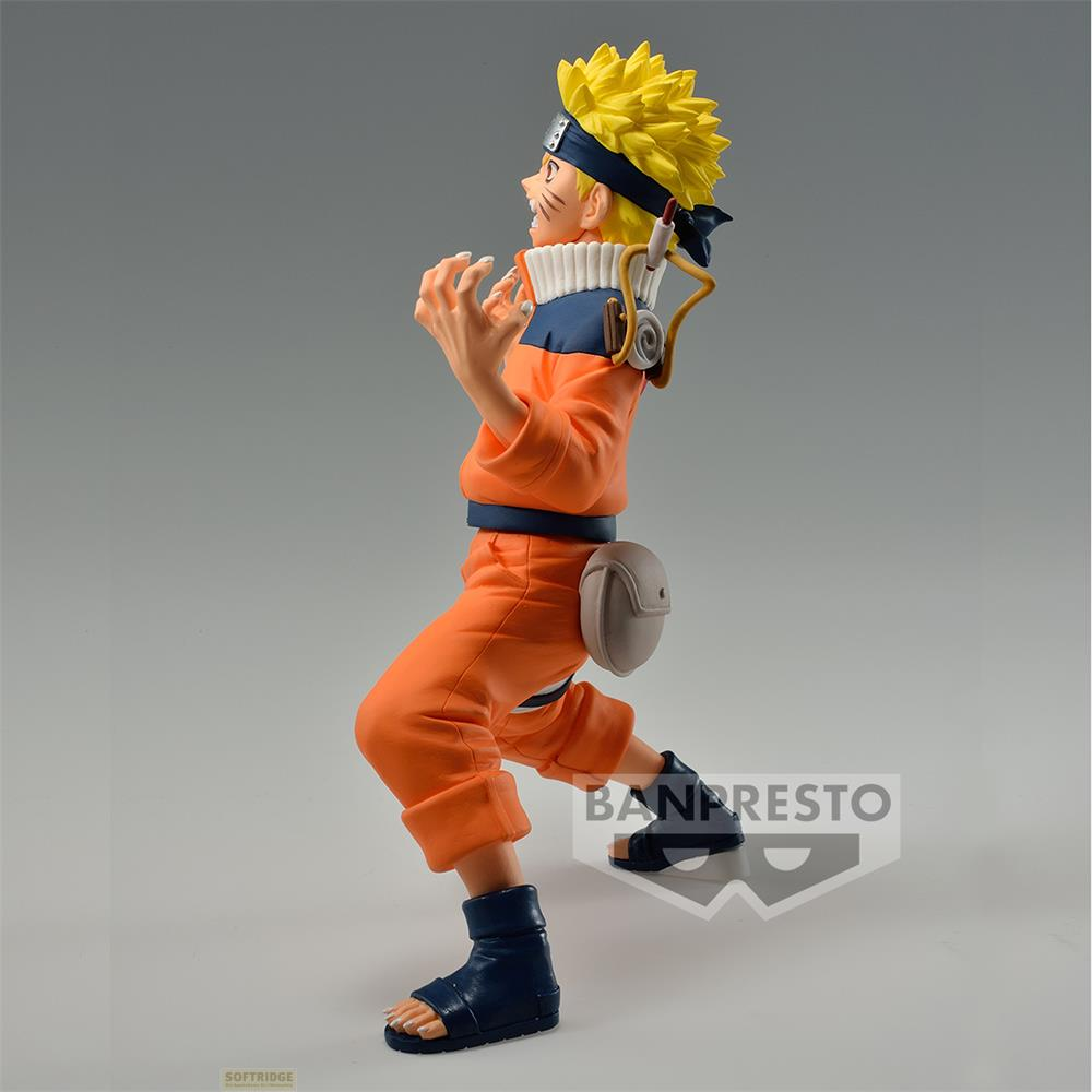 Naruto-Figur in orangefarbener Kleidung, blauer Stirnband, dynamische Pose.