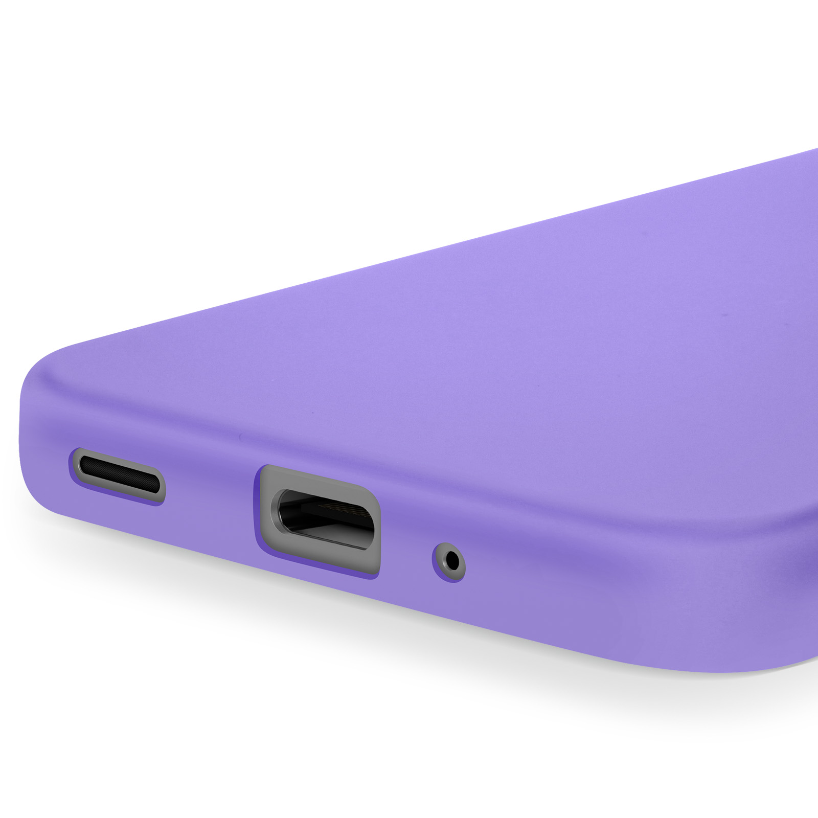 Custodia viola con porta di ricarica e jack cuffie.