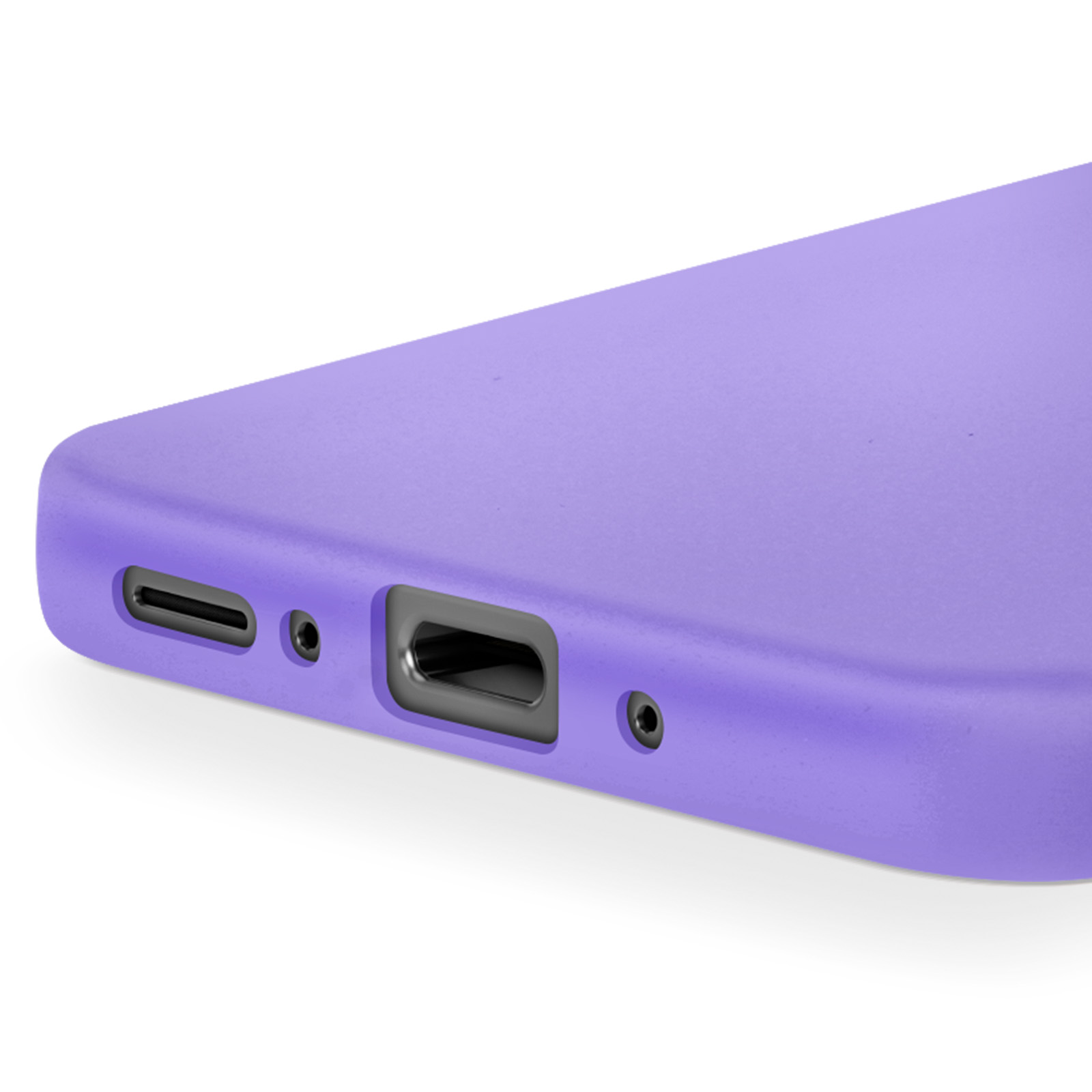Primo piano di una cover viola per telefono con porte.