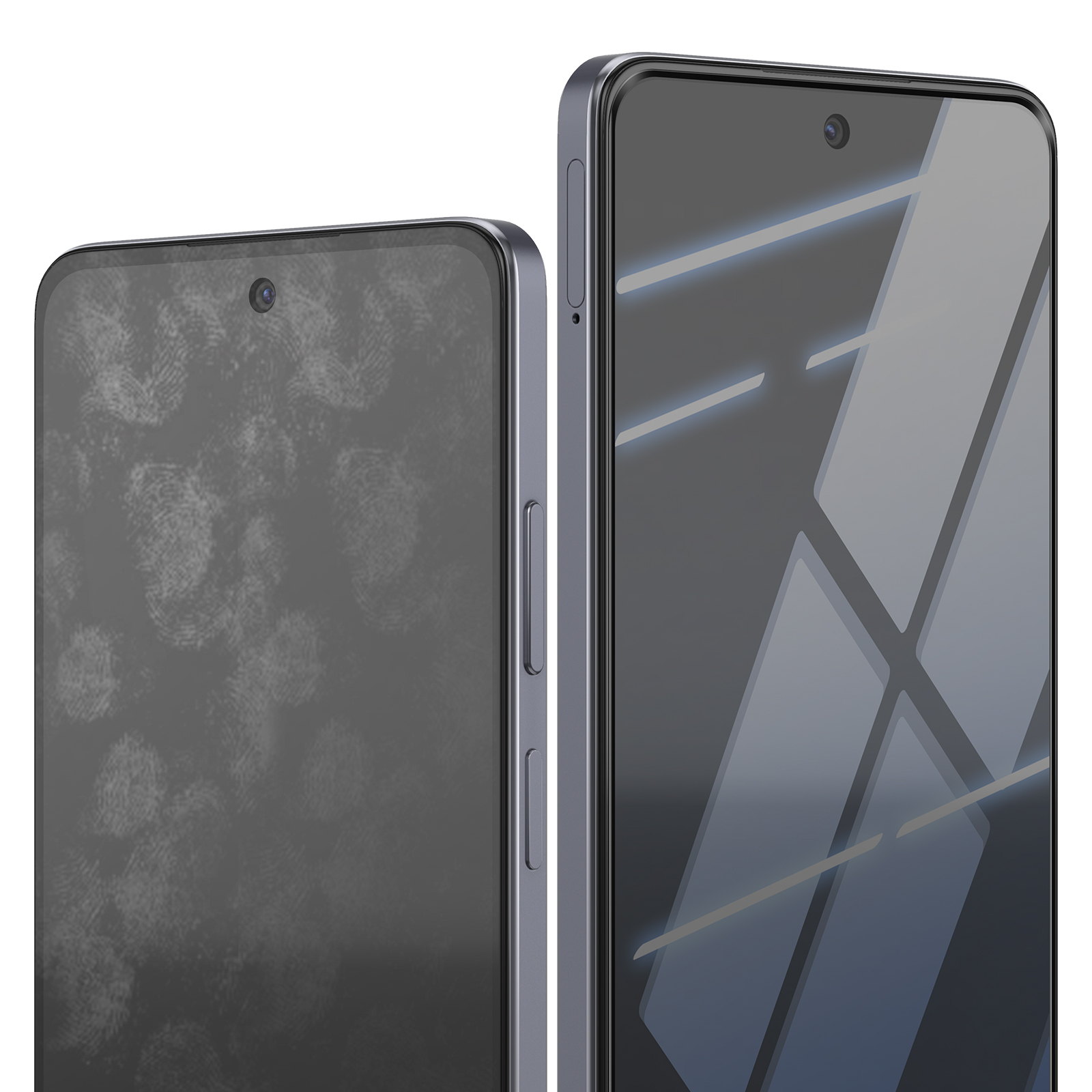 Due smartphone uno accanto all'altro, uno con impronte digitali, l'altro con riflessi.